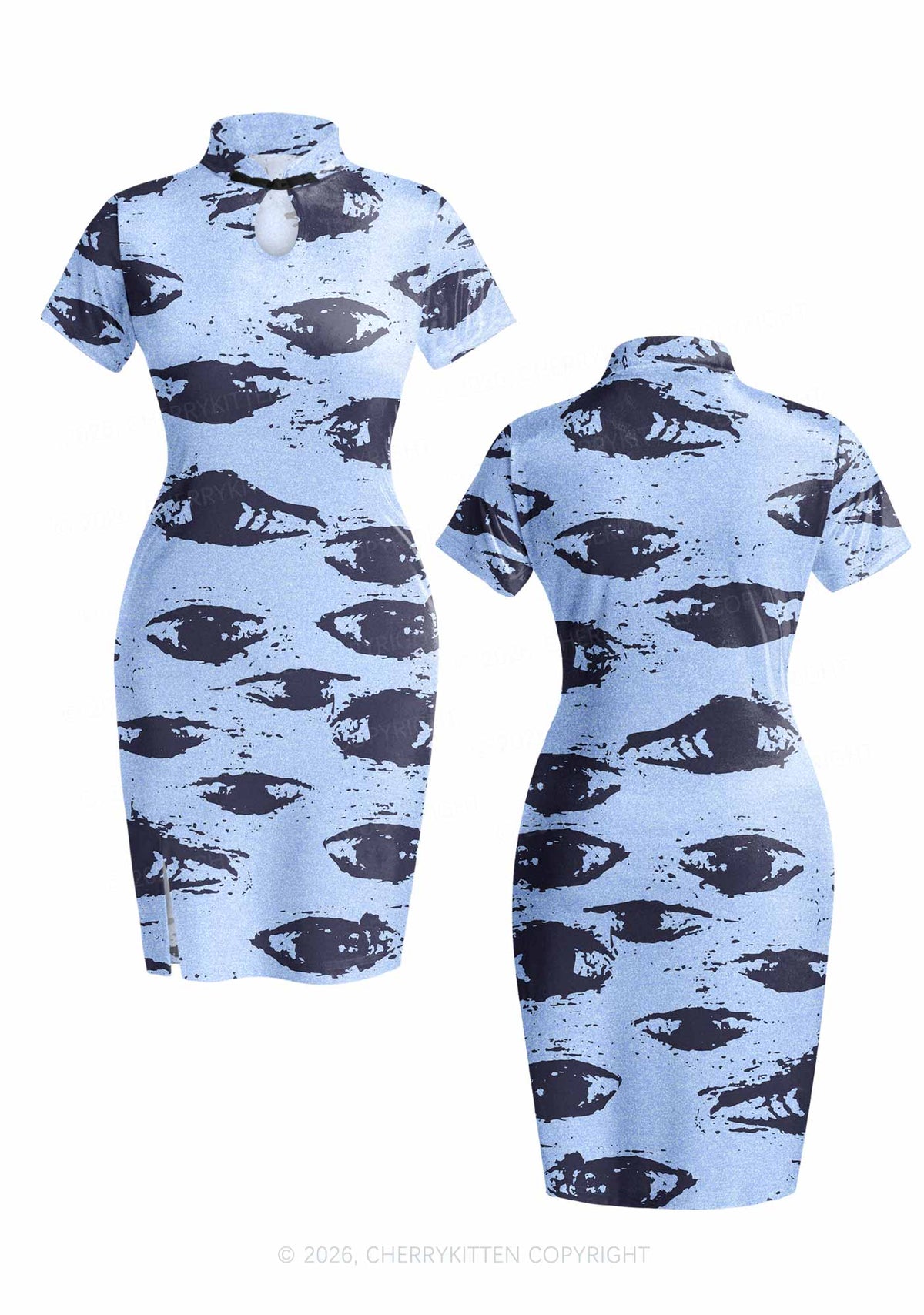 Eyes In The Blue Y2K Cheongsam Mini Dress Cherrykitten
