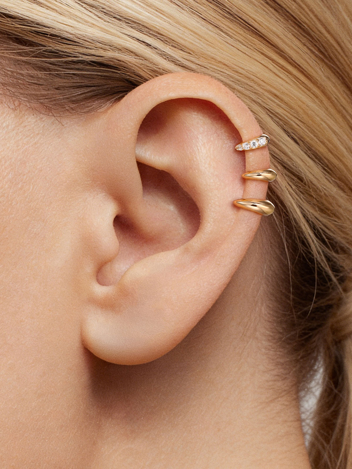 KOSINER 14K Solid Gold Minimalist C-Shape Flat Back Stud