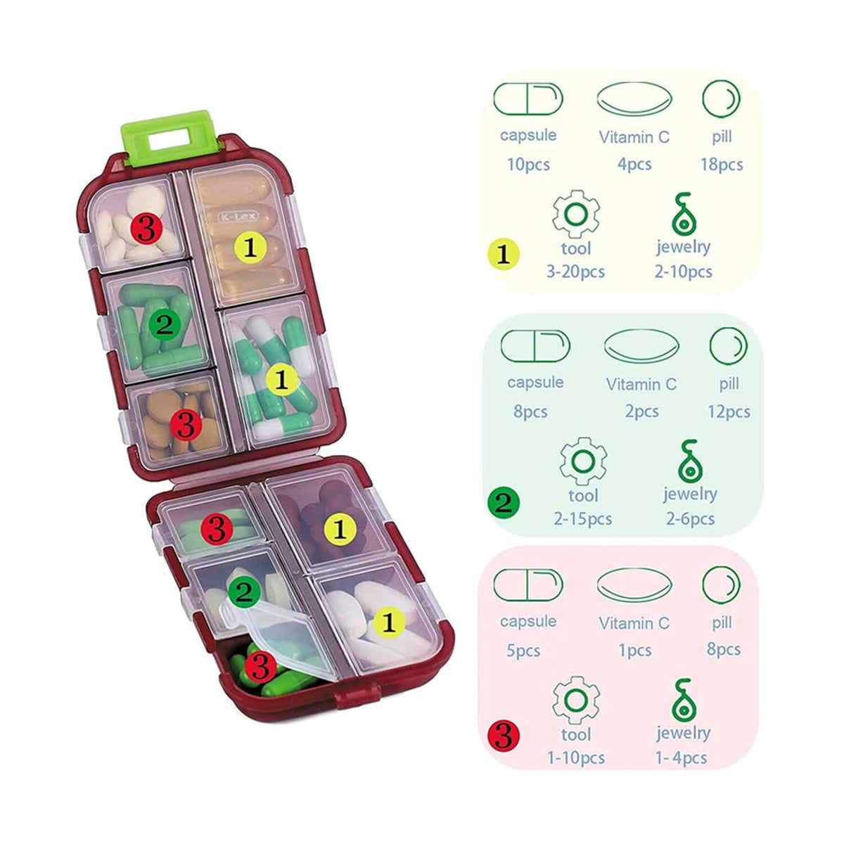 2-Pack: Portable Weekly Travel Pill Organizer Case