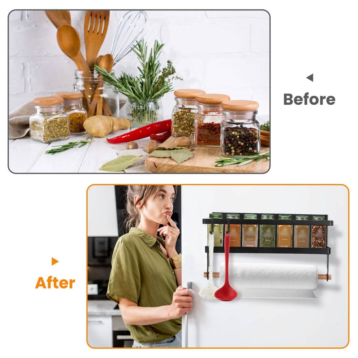2-Piece: Magnetic Spice Racks for Refrigerator with Paper Towel Holder