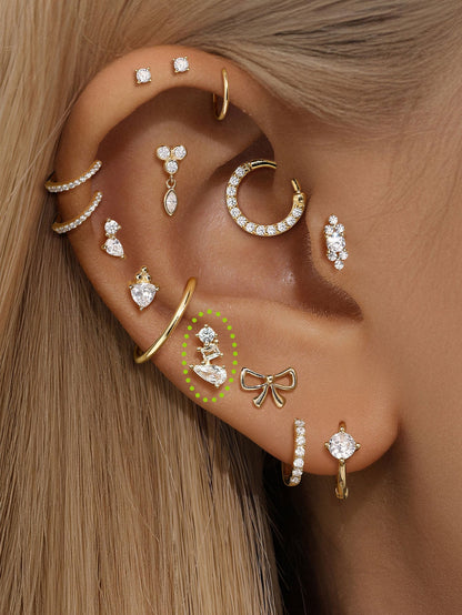 KOSINER 14K Solid Gold Delicate Multi-Shaped Irregular Flat Back Stud