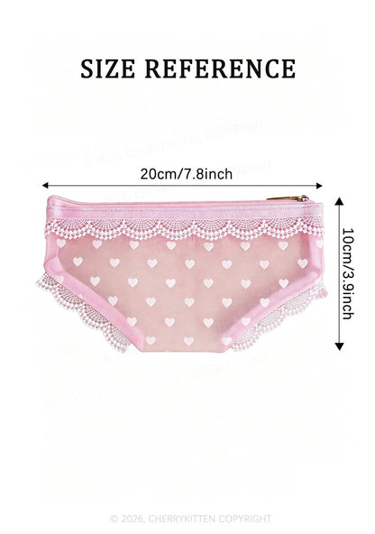 Briefs Shape Y2K Mesh Lace Trim Cosmetic Pouch Cherrykitten