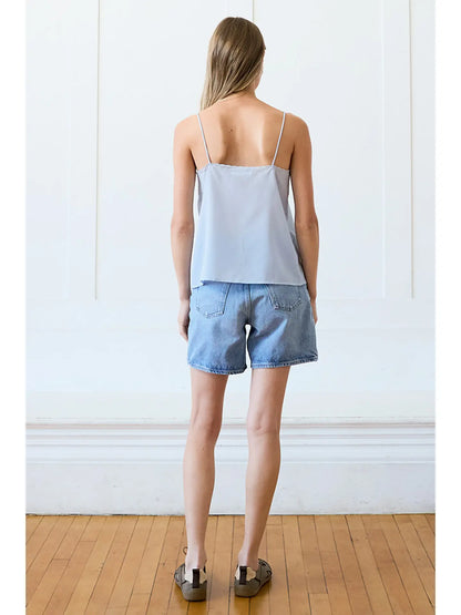 Powder Blue Lace Trim Embroidered Cami Top