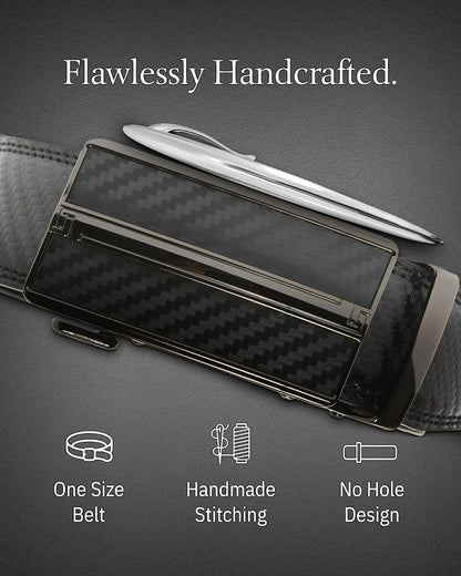 Microfiber Leather Ratchet Belt – No Holes, Custom Fit, 1.3" Strap