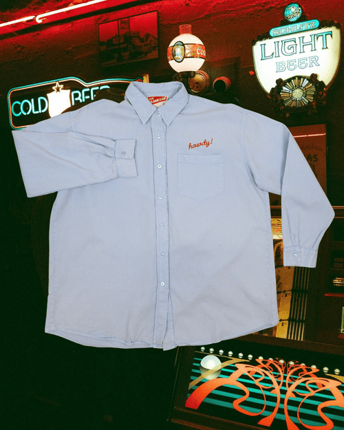 "Howdy!" Button Up in Blue