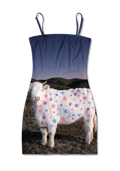 Pastel Star Cow Y2K Print Slip Dress Cherrykitten
