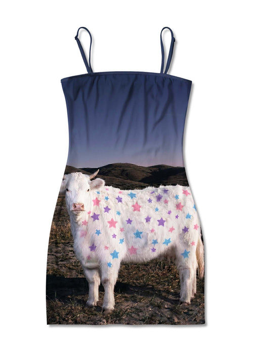 Pastel Star Cow Y2K Print Slip Dress Cherrykitten
