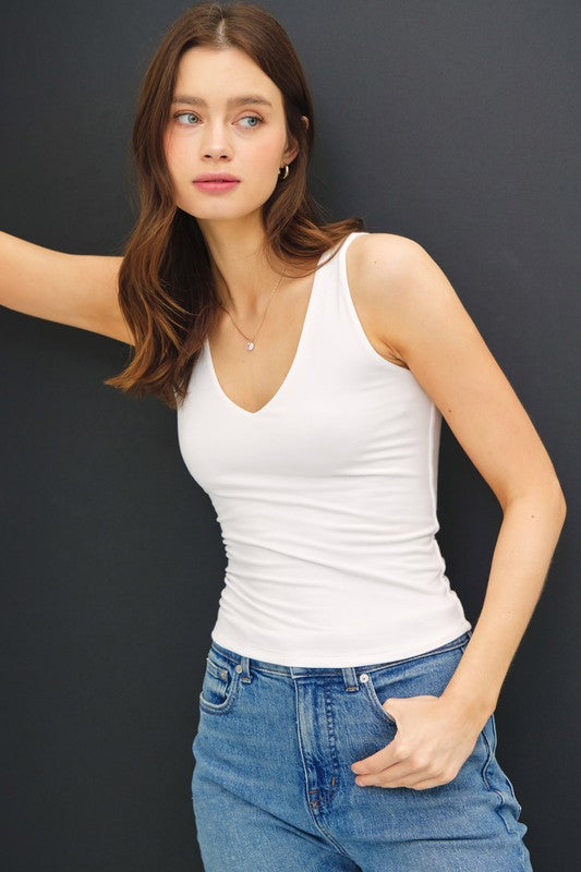 Off-White Soft Core Basic Full Length V-Neck Tank