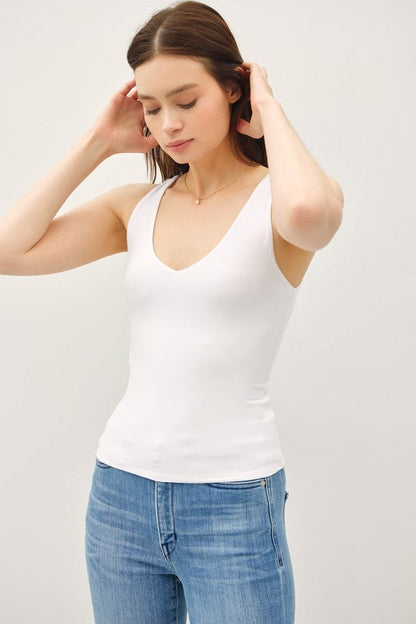Off-White Soft Core Basic Full Length V-Neck Tank