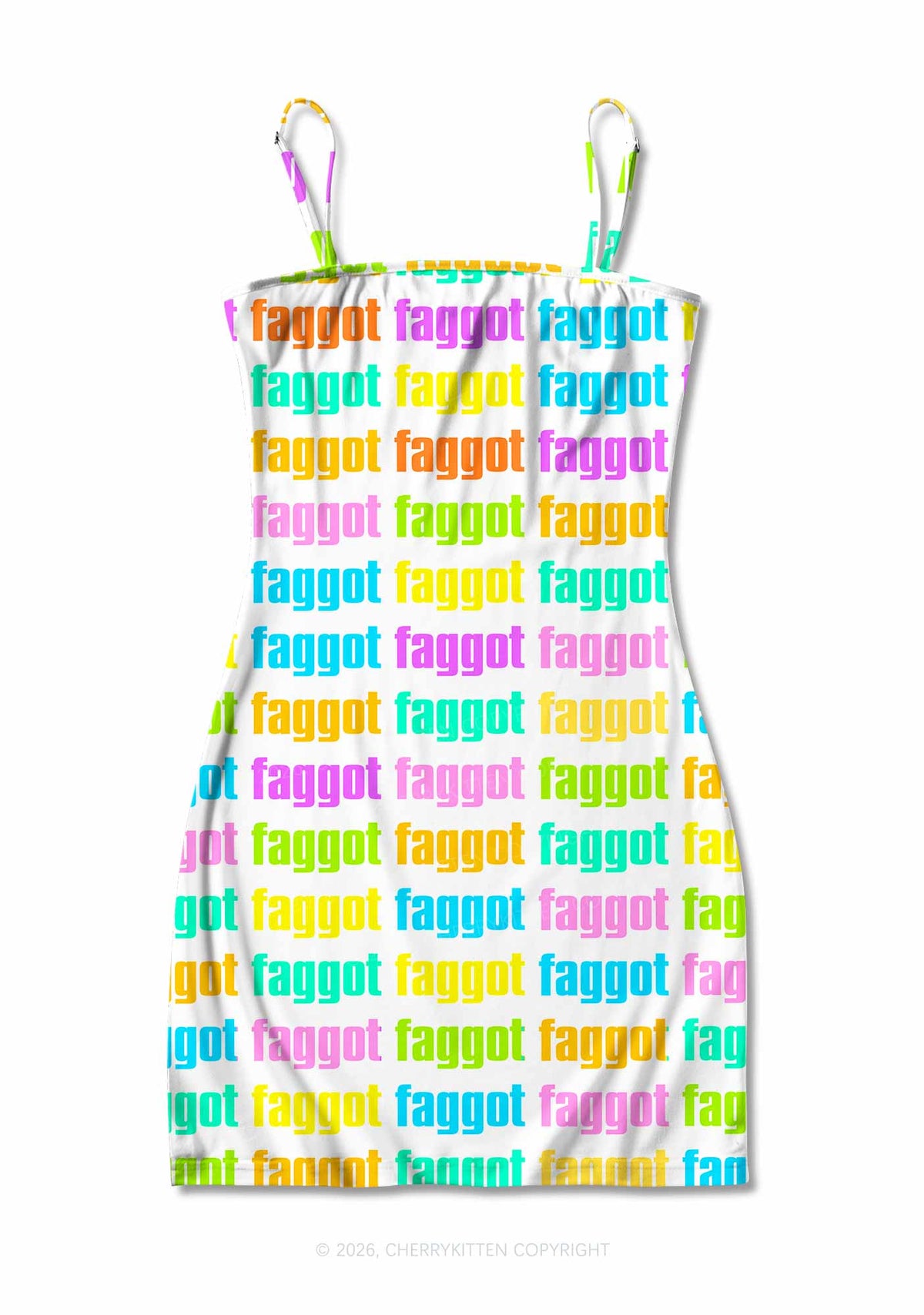 Rainbow Faggot Slogan Pride Y2K Print Slip Dress Cherrykitten