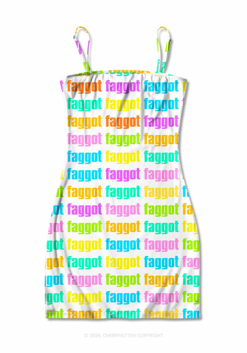 Rainbow Faggot Slogan Pride Y2K Print Slip Dress Cherrykitten