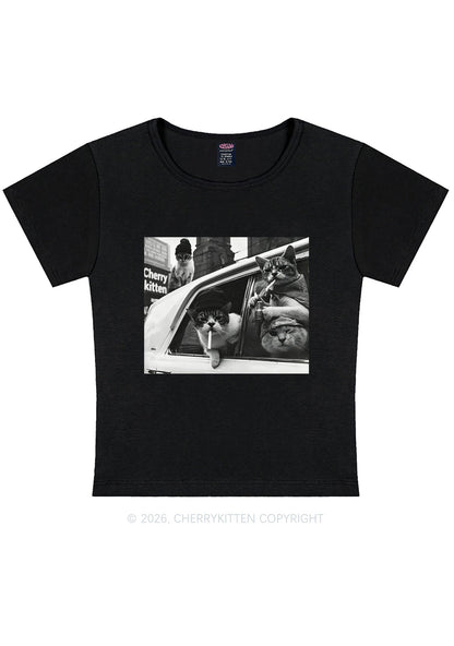 Cats Smoke In Car Y2K Baby Tee Cherrykitten