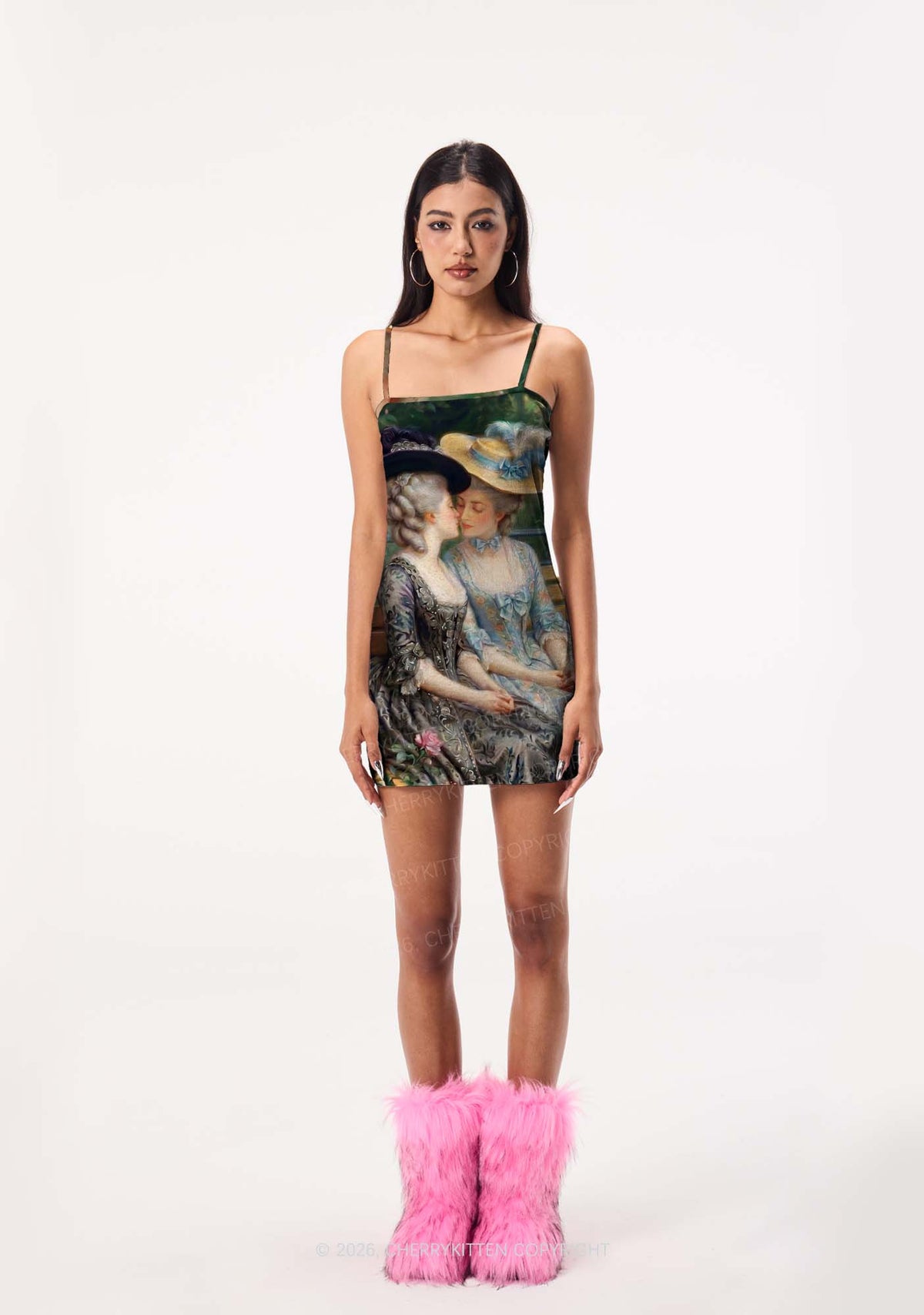 Vintage Garden Ladies Pride Y2K Print Slip Dress Cherrykitten