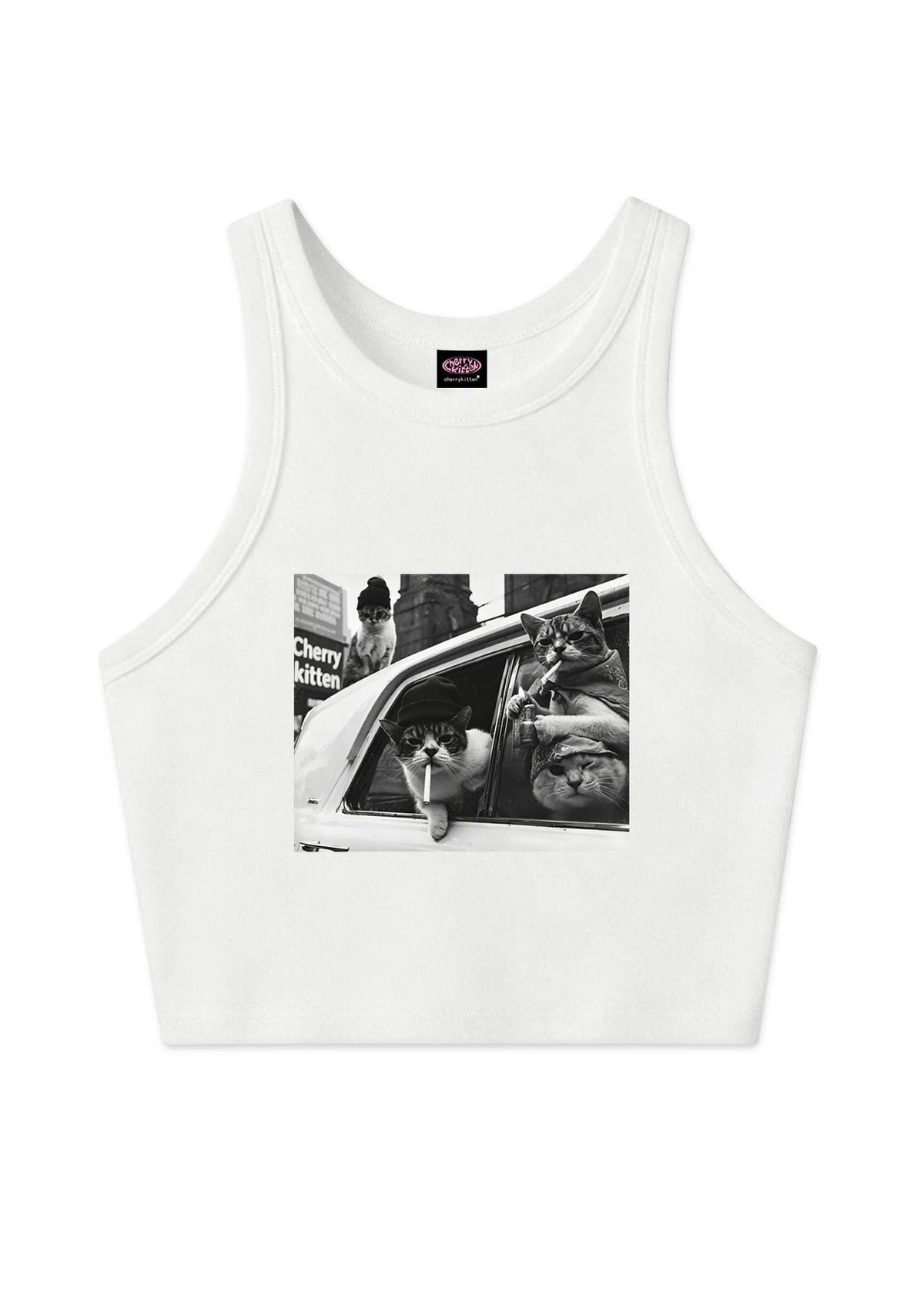 Cats Smoke In Car Y2K Crop Tank Top Cherrykitten