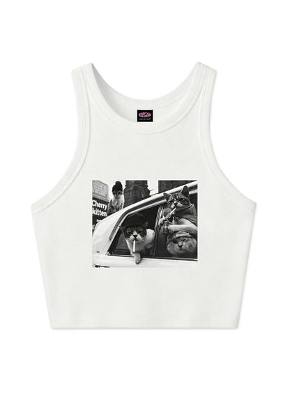Cats Smoke In Car Y2K Crop Tank Top Cherrykitten
