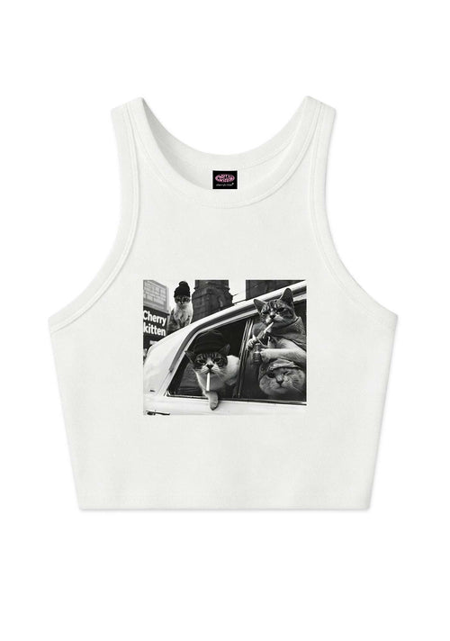 Cats Smoke In Car Y2K Crop Tank Top Cherrykitten