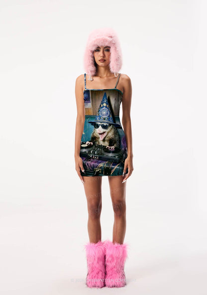 Wizard Opossum DJ Y2K Print Slip Dress Cherrykitten