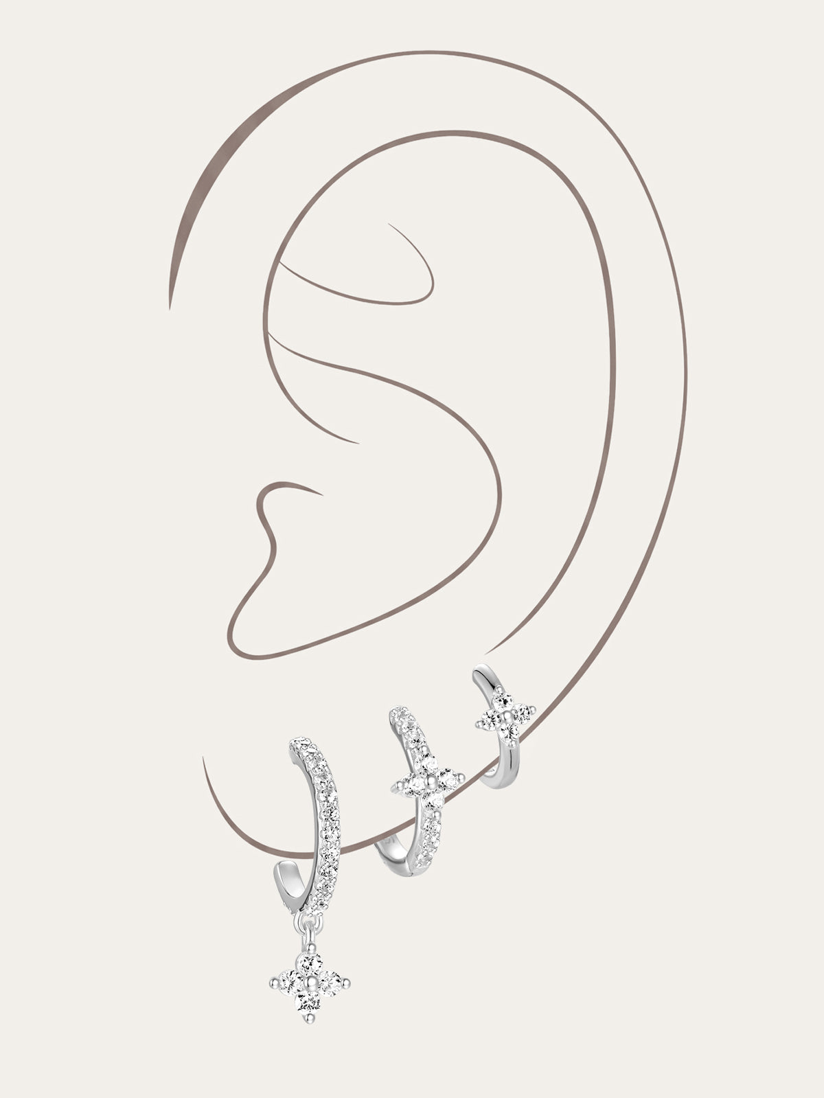 KOSINER 925 Sterling Silver Versatile Four-Petal Flower Set