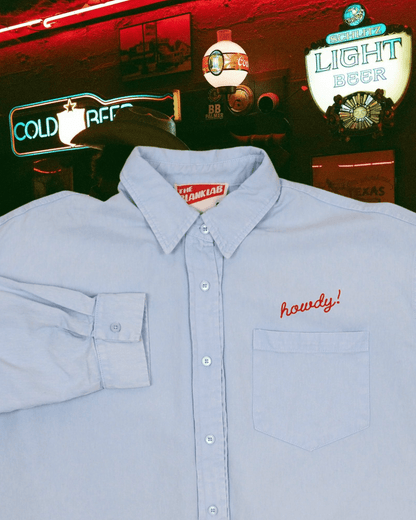 "Howdy!" Button Up in Blue