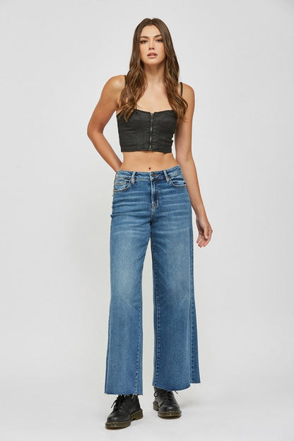 Nori 31" - Dark Wash Clean Stretch - Highrise Wideleg - Hidden