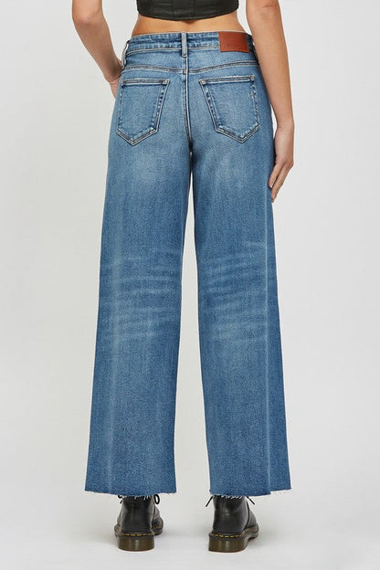 Nori 31" - Dark Wash Clean Stretch - Highrise Wideleg - Hidden