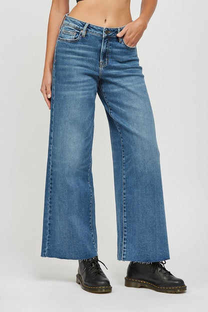 Nori 31" - Dark Wash Clean Stretch - Highrise Wideleg - Hidden