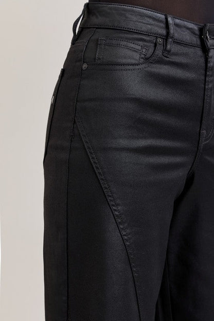 Nori 33"- Black Coated Extra Wide Leg Denim - Hidden