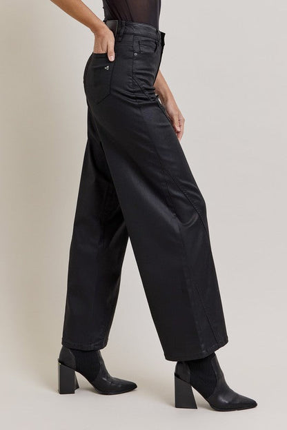 Nori 33"- Black Coated Extra Wide Leg Denim - Hidden