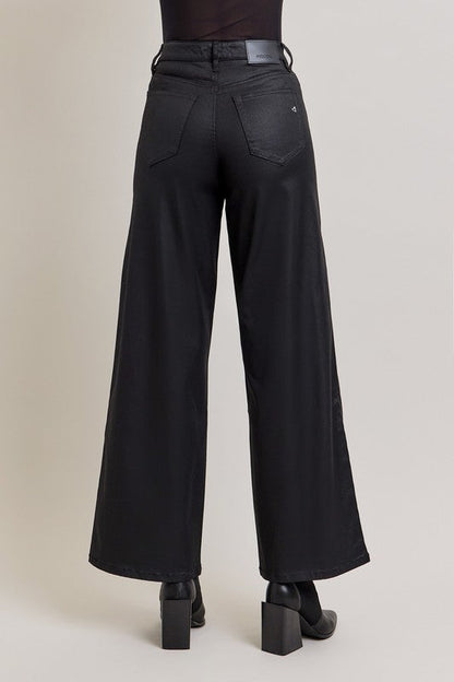 Nori 33"- Black Coated Extra Wide Leg Denim - Hidden