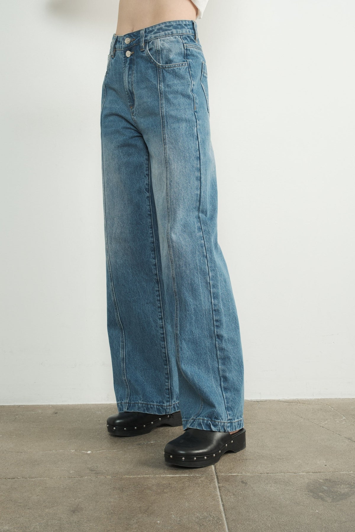 High waisted side seam detail denim
