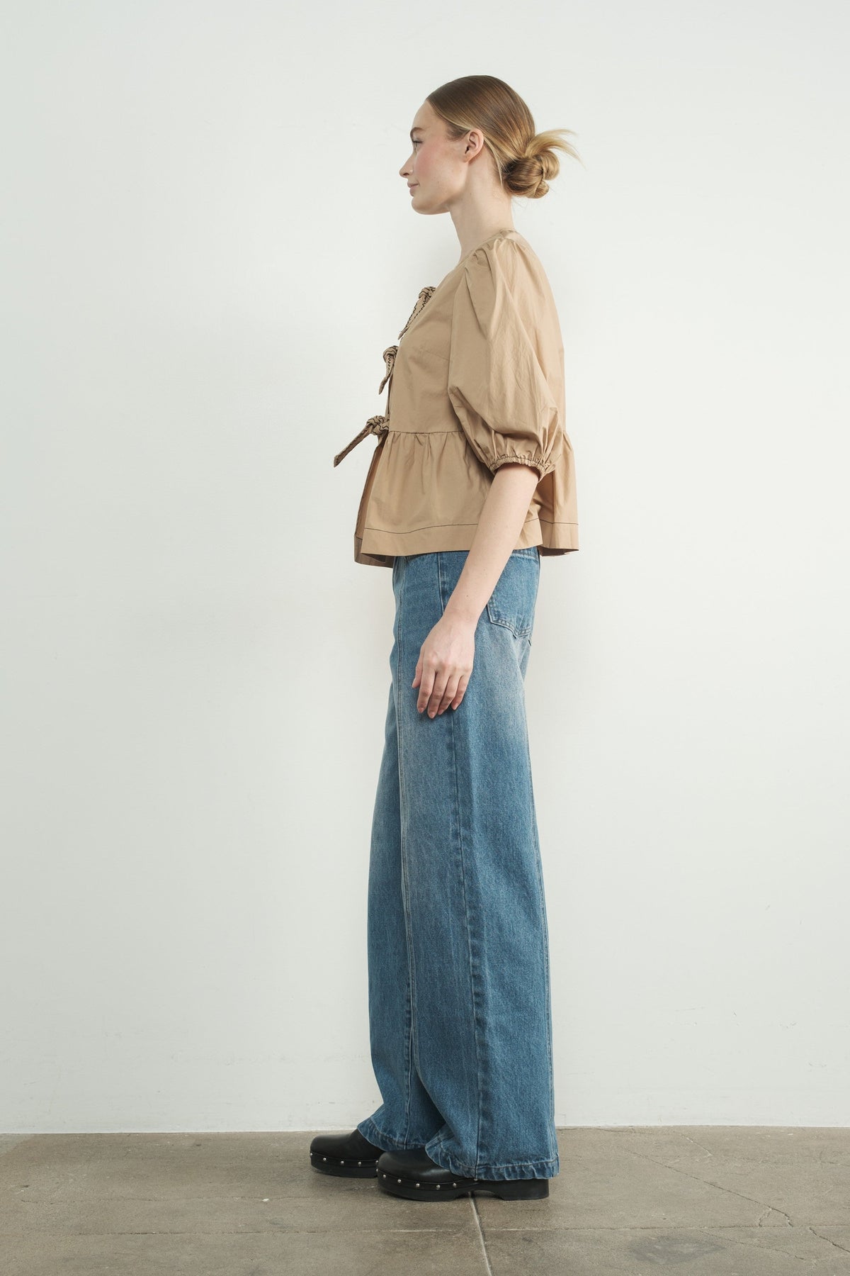 High waisted side seam detail denim