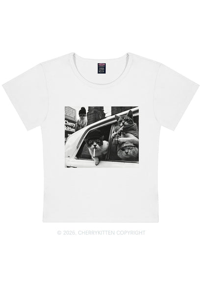 Cats Smoke In Car Y2K Baby Tee Cherrykitten