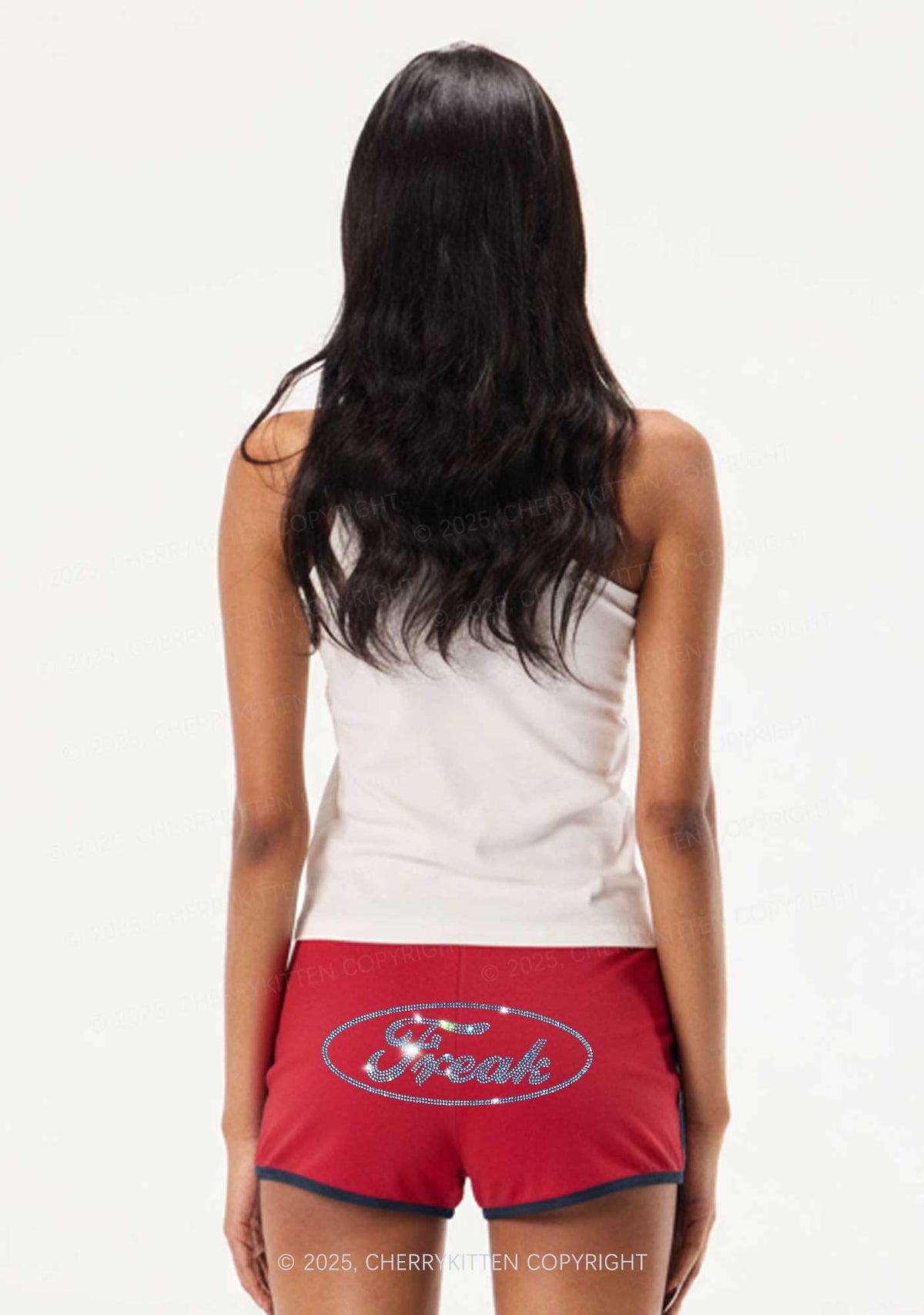 Rhinestone Oval Freak Y2K Booty Shorts Cherrykitten