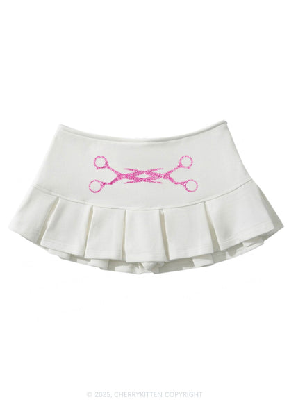Glitter Pink Scissor Pride Y2K Mini Pleated Skirts Cherrykitten