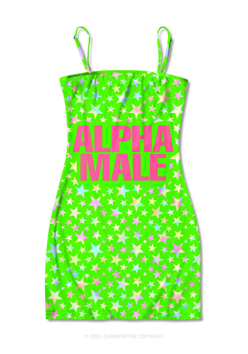 Green Alpha Male Y2K Print Slip Dress Cherrykitten