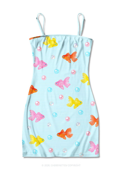 Candy Goldfish Bubble Y2K Print Slip Dress Cherrykitten