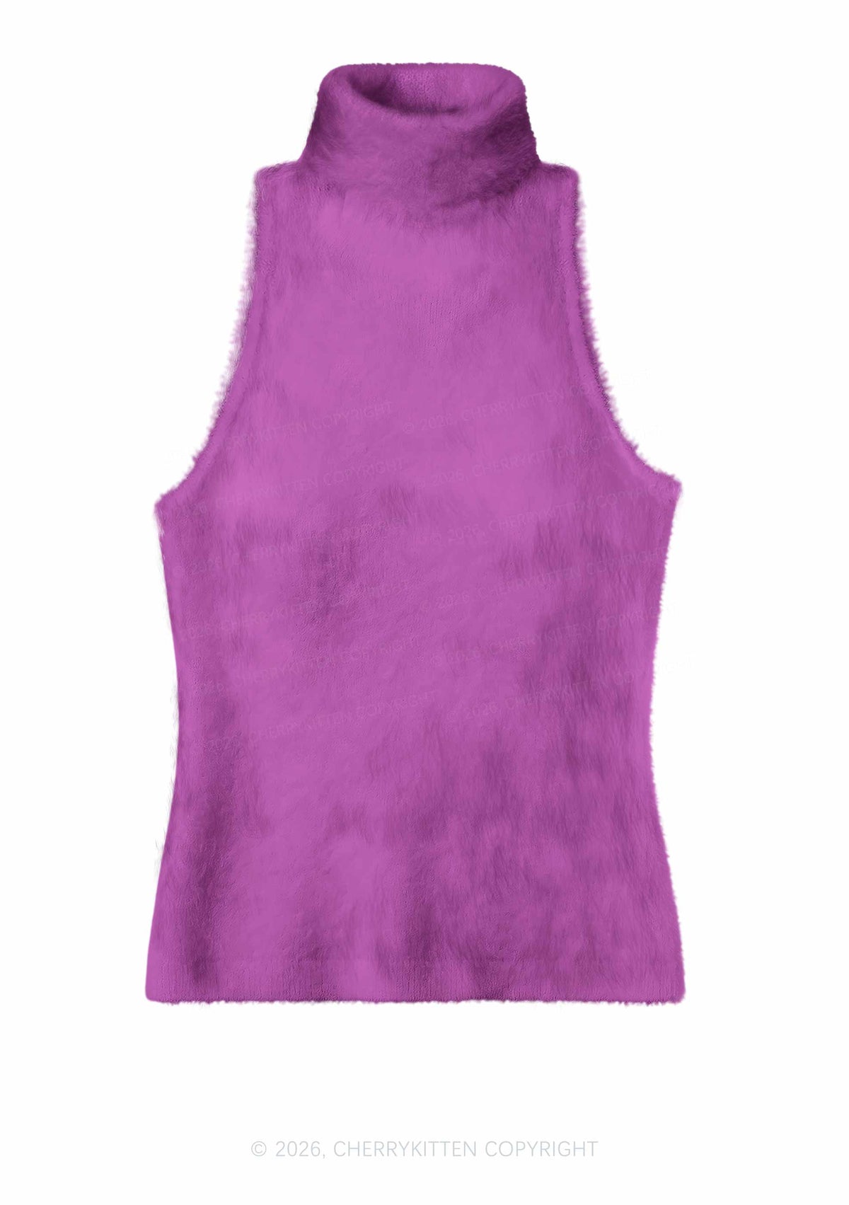 Plain Purple Y2K Knit Turtleneck Tank Top Cherrykitten