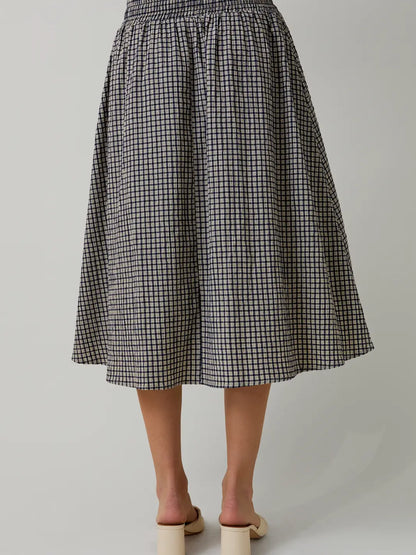 Navy Plaid Midi Skirt