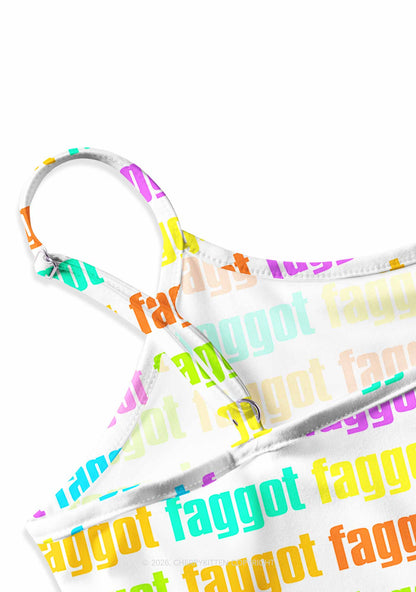 Rainbow Faggot Slogan Pride Y2K Print Slip Dress Cherrykitten