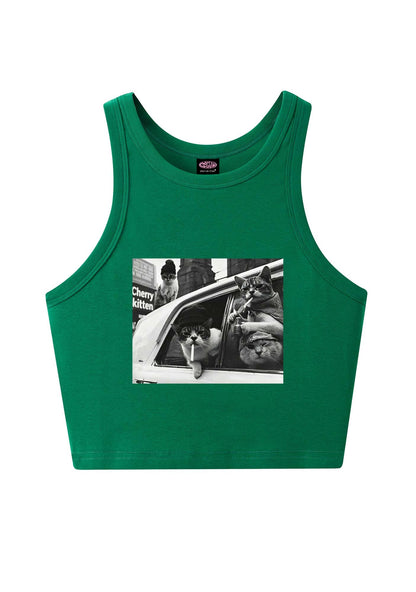 Cats Smoke In Car Y2K Crop Tank Top Cherrykitten