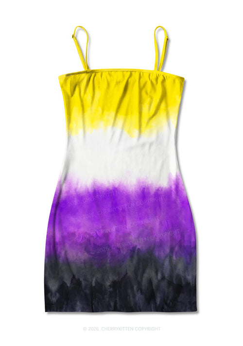 Nonbinary Tie Dye Pride Y2K Print Slip Dress Cherrykitten
