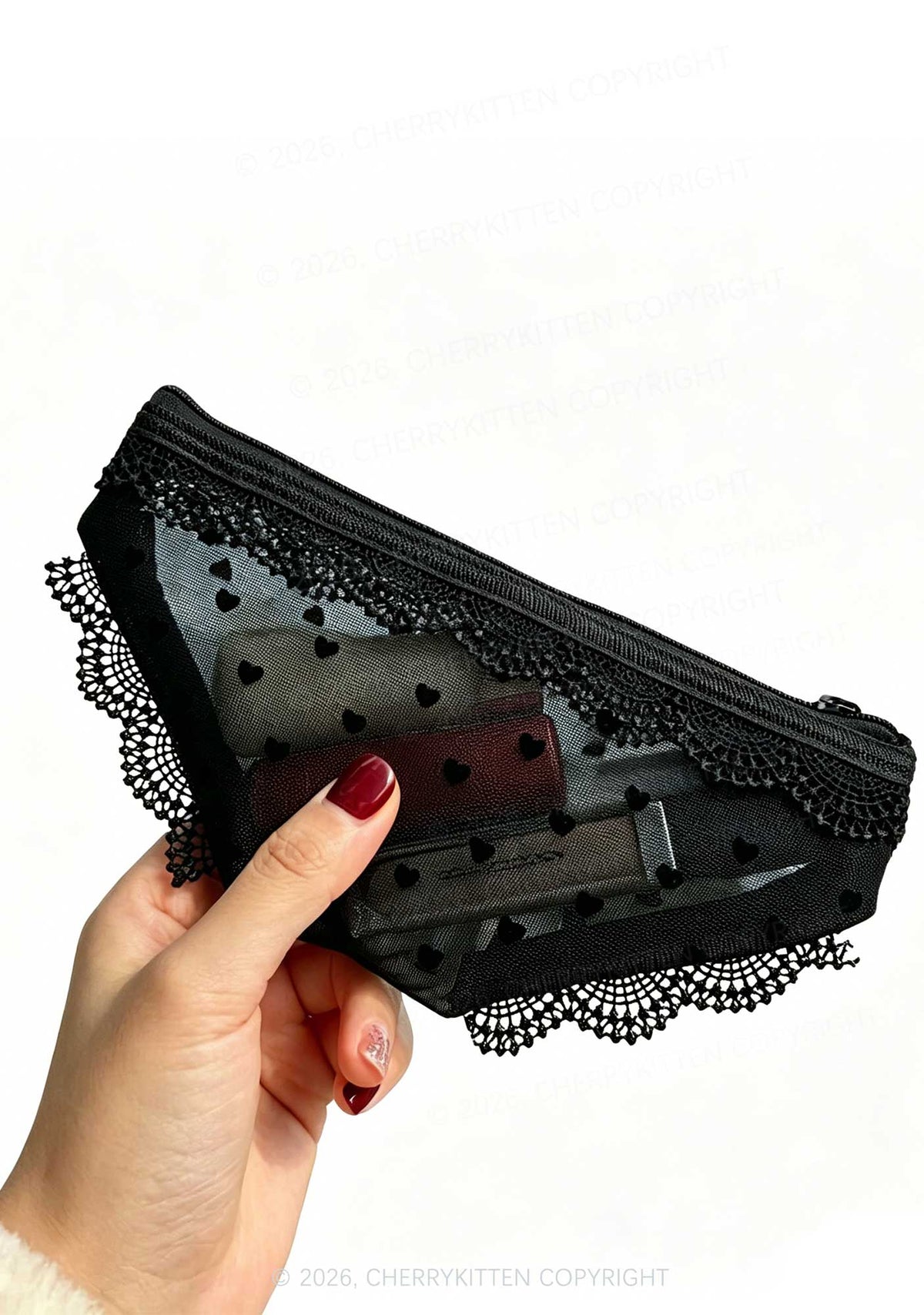 Briefs Shape Y2K Mesh Lace Trim Cosmetic Pouch Cherrykitten
