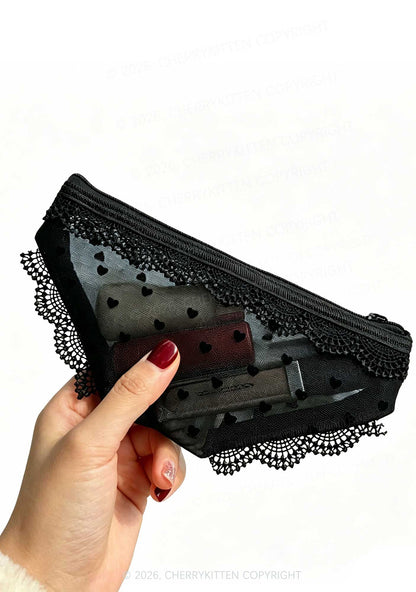 Briefs Shape Y2K Mesh Lace Trim Cosmetic Pouch Cherrykitten