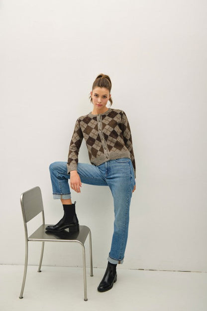 Brown Wool Blend Argyle Cardigan