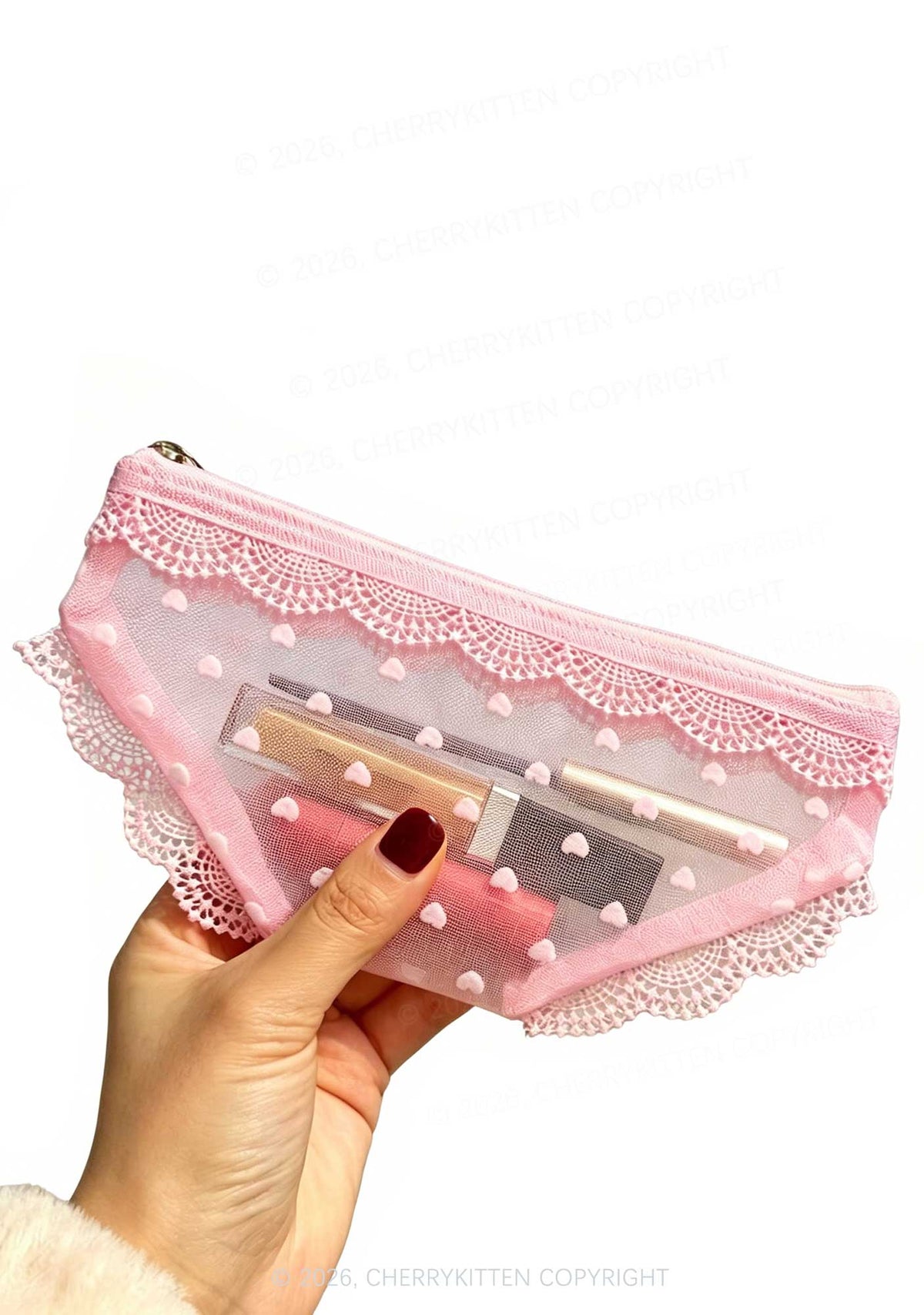 Briefs Shape Y2K Mesh Lace Trim Cosmetic Pouch Cherrykitten