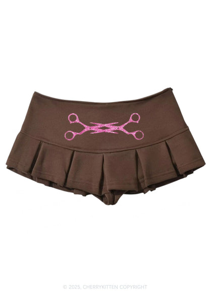 Glitter Pink Scissor Pride Y2K Mini Pleated Skirts Cherrykitten
