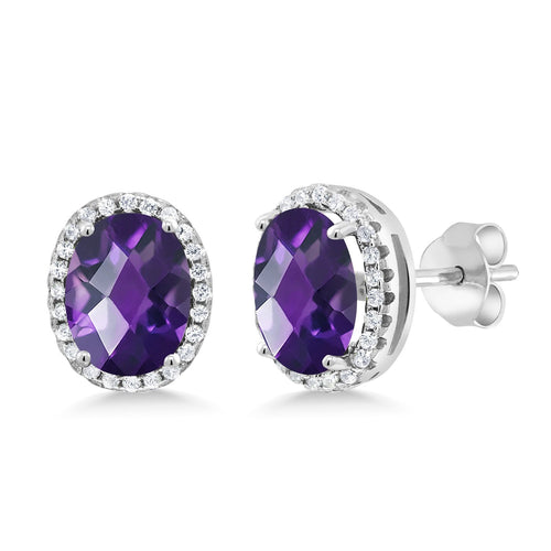 Gem Stone King 9X7MM Oval Cut Gemstone Birthstone Halo Earrings For Women | 925 Sterling Silver | Fine Jewelry Gifts for Her Mom Women Wife