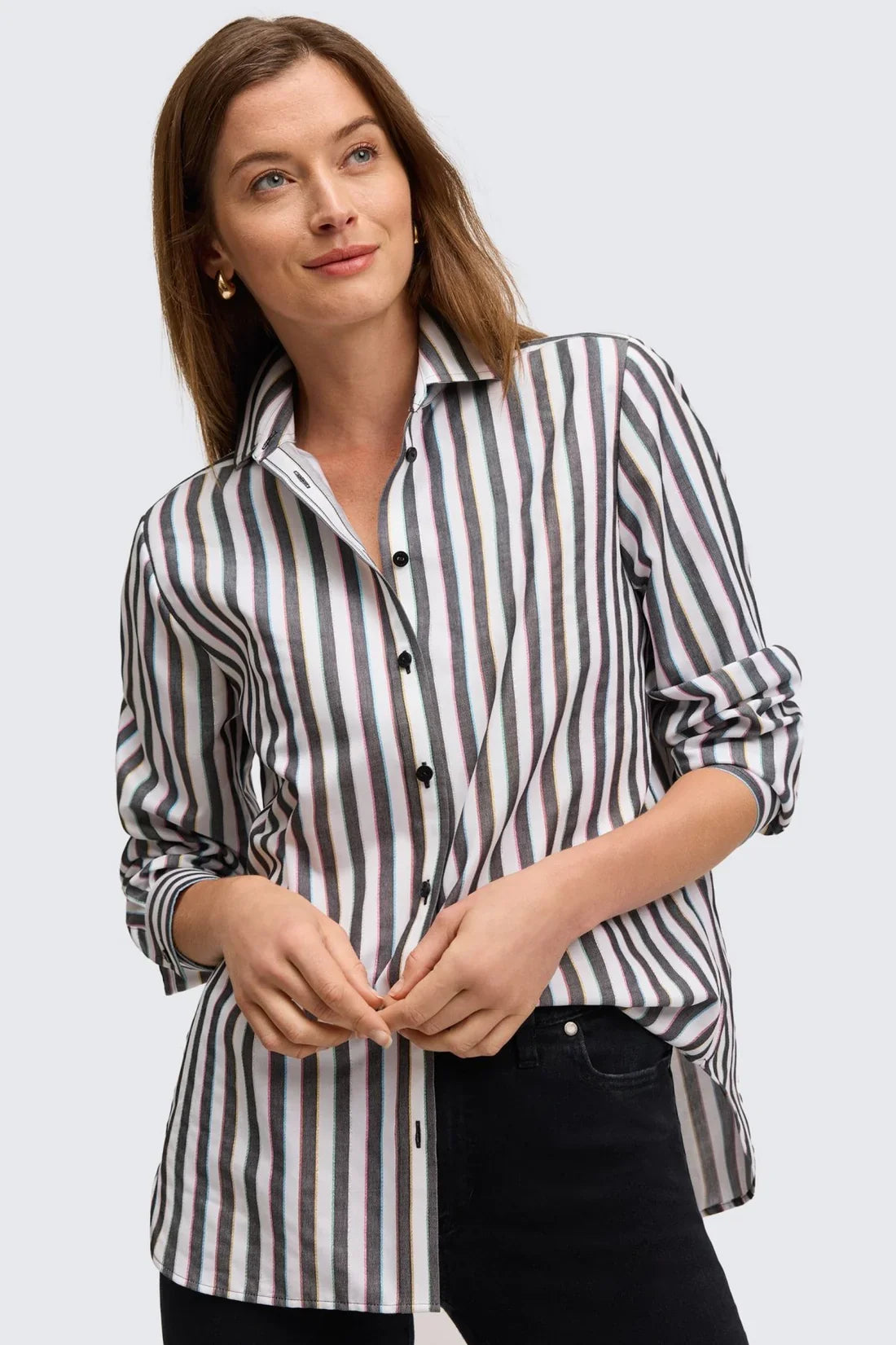 Boyfriend Long Sleeve Top-Rainbow Stripe