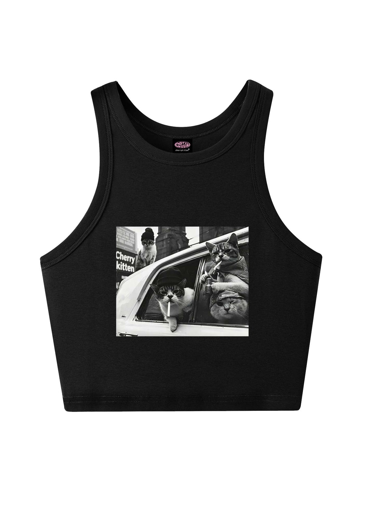 Cats Smoke In Car Y2K Crop Tank Top Cherrykitten