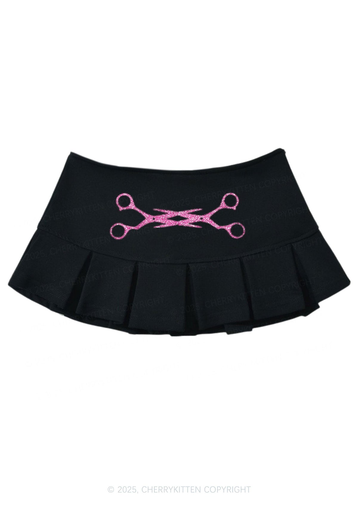 Glitter Pink Scissor Pride Y2K Mini Pleated Skirts Cherrykitten